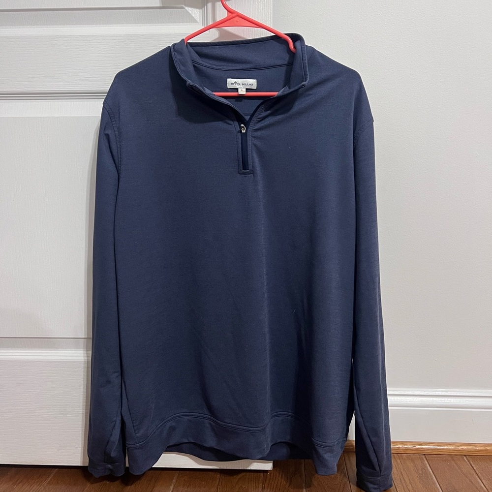 Peter Millar quarter zip golf jacket, lightweight golf wear, dark blue size L